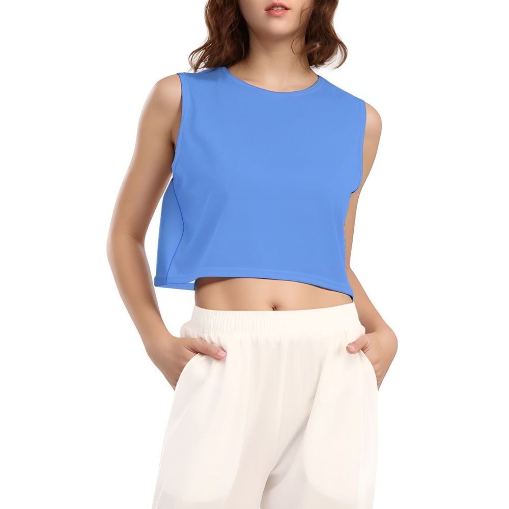 Sechia Cornflower Blue solid sleeveless crop top.  Women's versatile cropped fashion top. Blissfully Brand