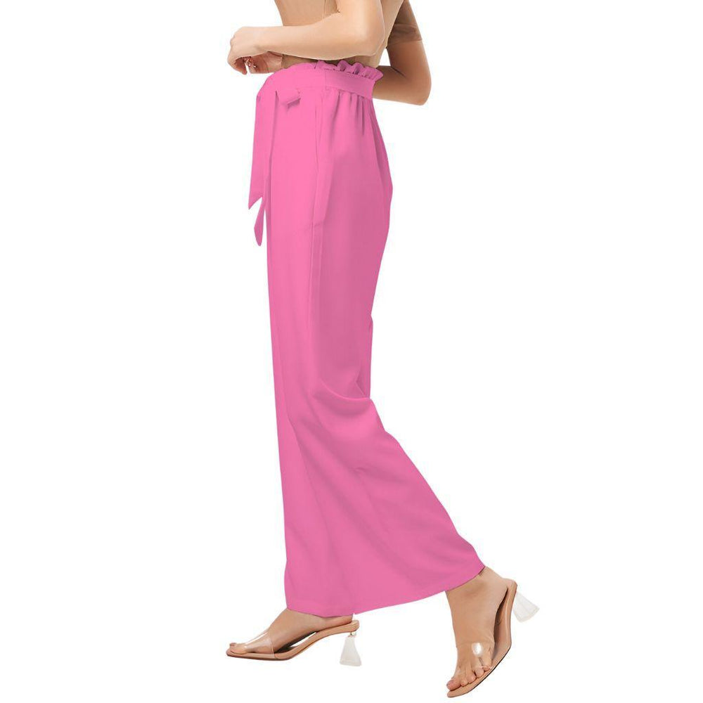 Sechia Hot Pink Women's High-Rise Wide Leg Pants Belted Palazzo Elastic Waist Solid Vibrant Bold Bright Bottoms