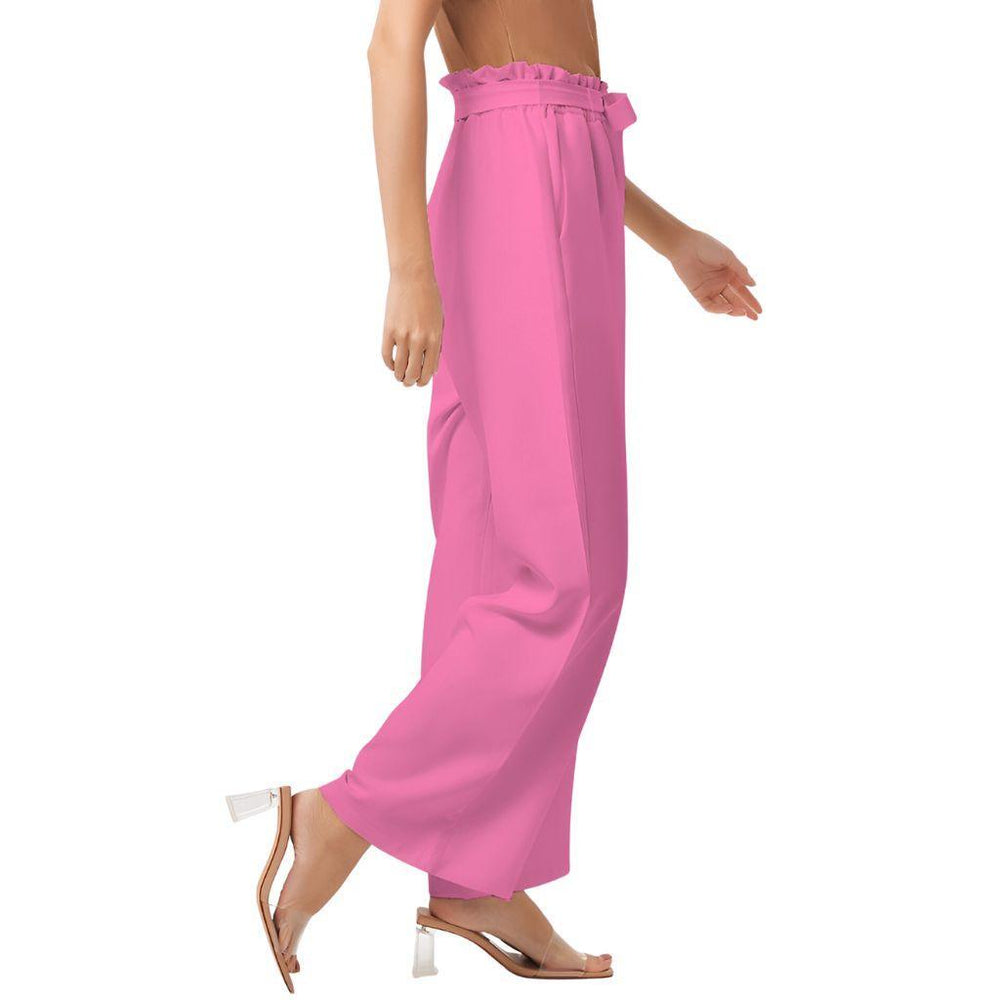 Sechia Hot Pink Women's High-Rise Wide Leg Pants Belted Palazzo Elastic Waist Solid Vibrant Bold Bright Bottoms