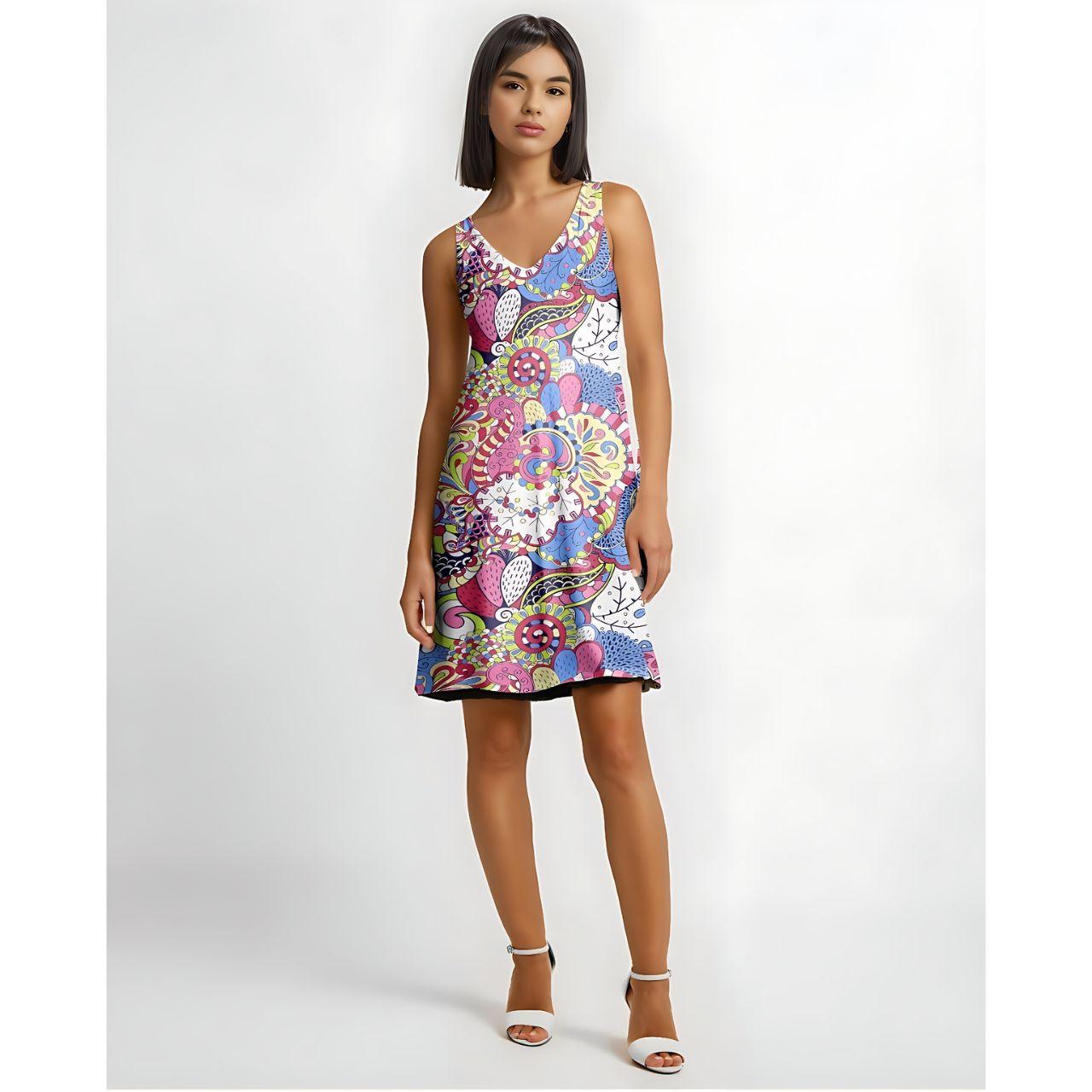 Sechia reversible dress Paisley Floral Multicolor Swirls Psychedelic Retro Vibrant Bold V-neck  Designer Dress Blissfully Brand