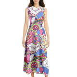 Colorful maxi dress Floral Print Bohemian style Psychedelic Retro Vibrant Bold Trendy full-length dress Festive Chic Blissfully Brand