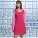 Sechia Color Block Long Sleeve Velour Skater Dress