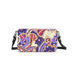 Vibrant and elegant leather flap over clutch with intricate paisley pattern design, removable strap, crossbody, handmade