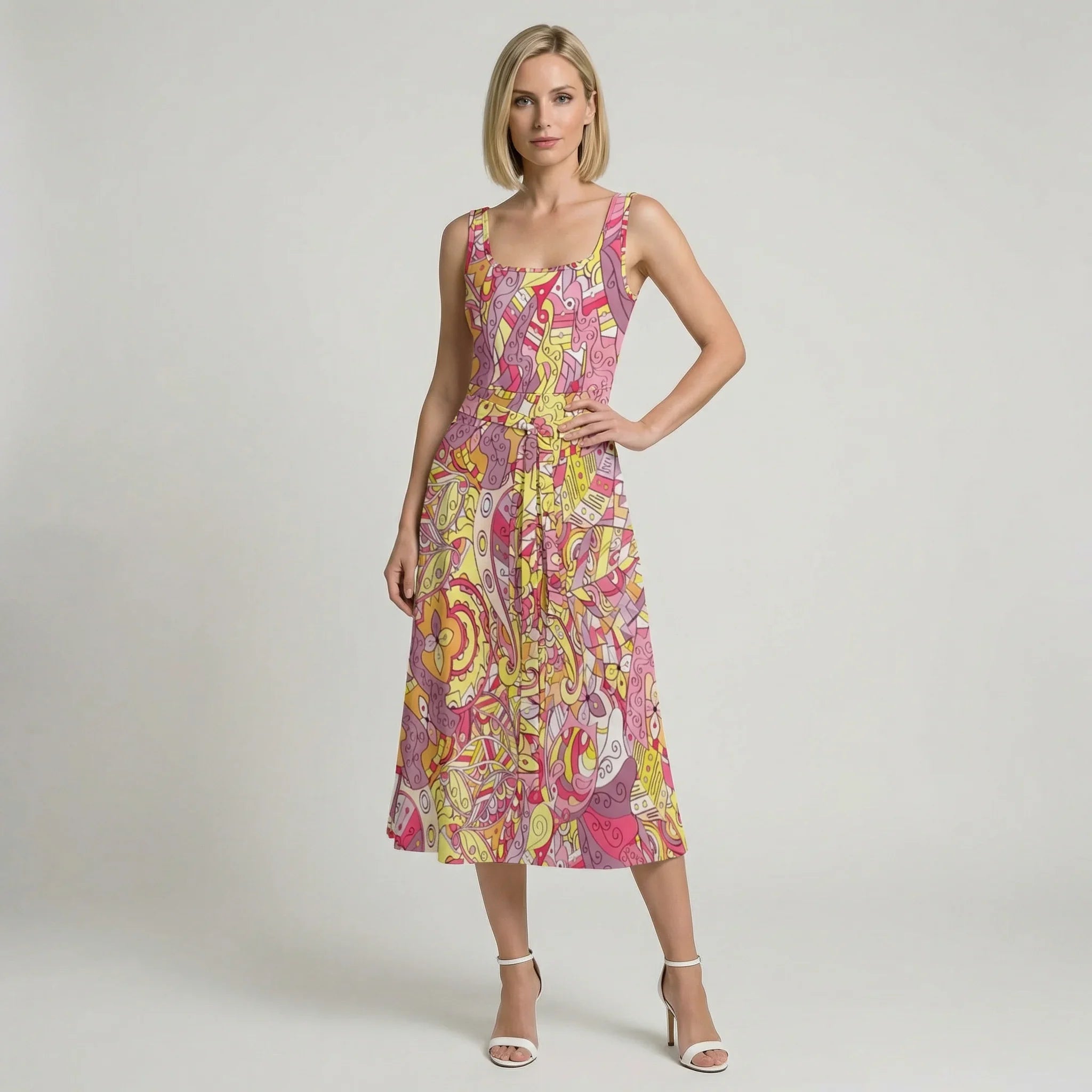 Semia Tie Waist Sleeveless Midi Dress