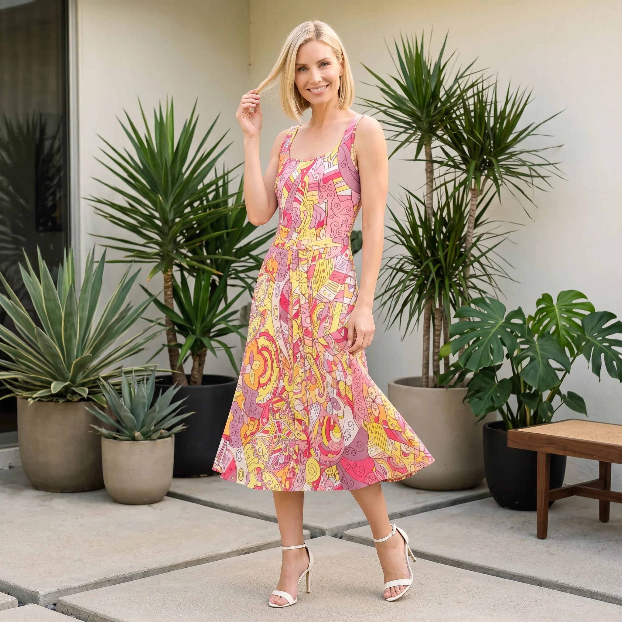 Semia Tie Waist Sleeveless Midi Dress