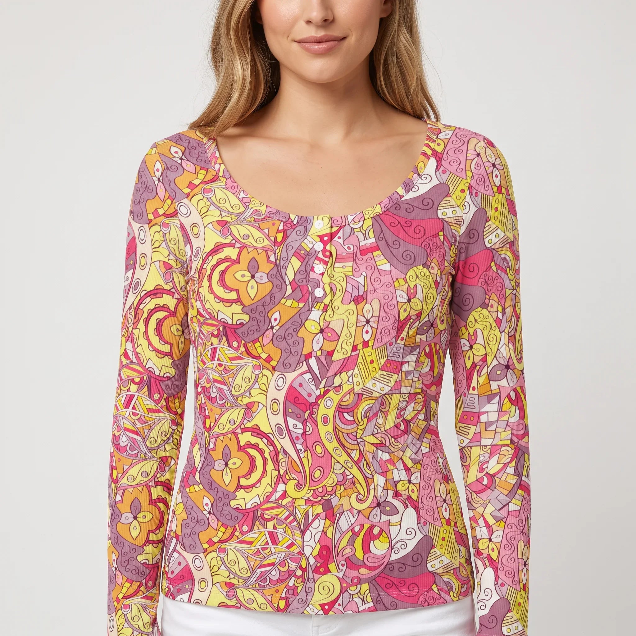 Semia Ribbed Long Sleeve Henley Top