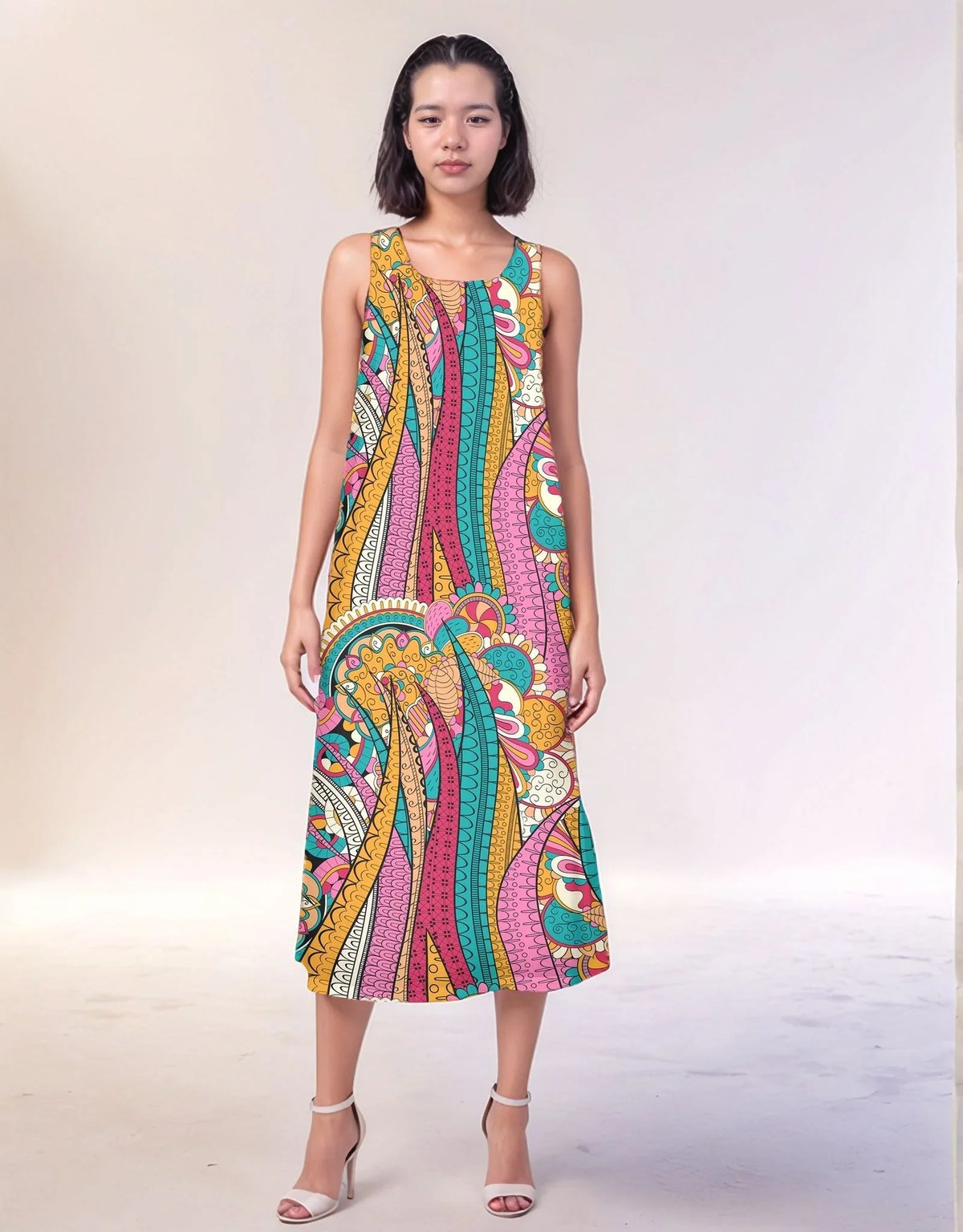 Vibrant Taki Print Sleeveless Flowy Maxi Dress - S Vibrant Taki Print Sleeveless Flowy Maxi Dress - S
