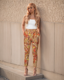 colorful paisley floral patterned tapered pants with retro-inspired print Blissfully Brand