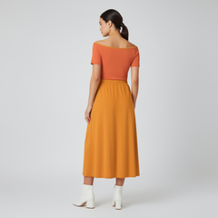Tangerine High-Waisted Pleated Midi Skirt - Core Series