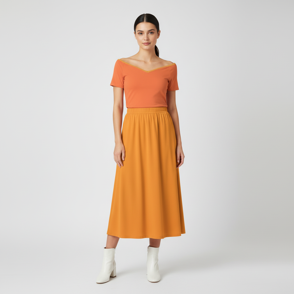 Tangerine High-Waisted Pleated Midi Skirt - Core Series