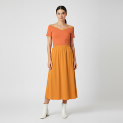 Tangerine High-Waisted Pleated Midi Skirt - Core Series