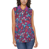 Viaje Retro Floral Print Sleeveless Polo Top Women's Activewear Purple Violet Blue Blissfully Brand