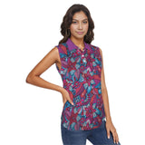 Viaje Retro Floral Print Sleeveless Polo Top Women's Activewear Purple Violet Blue Flower Power Blissfully Brand