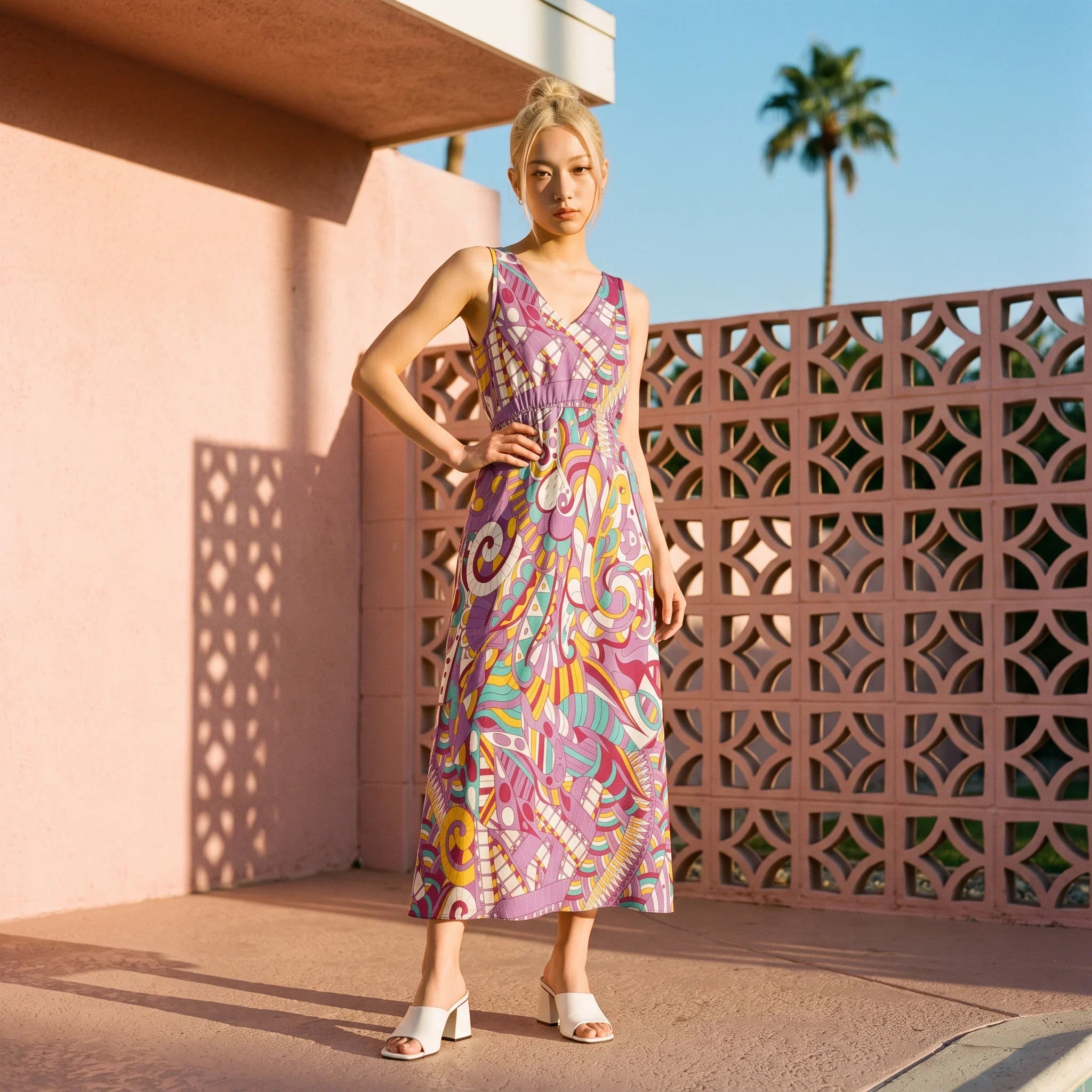 Yume V-Neck Sleeveless Cinched Waist Maxi Dress