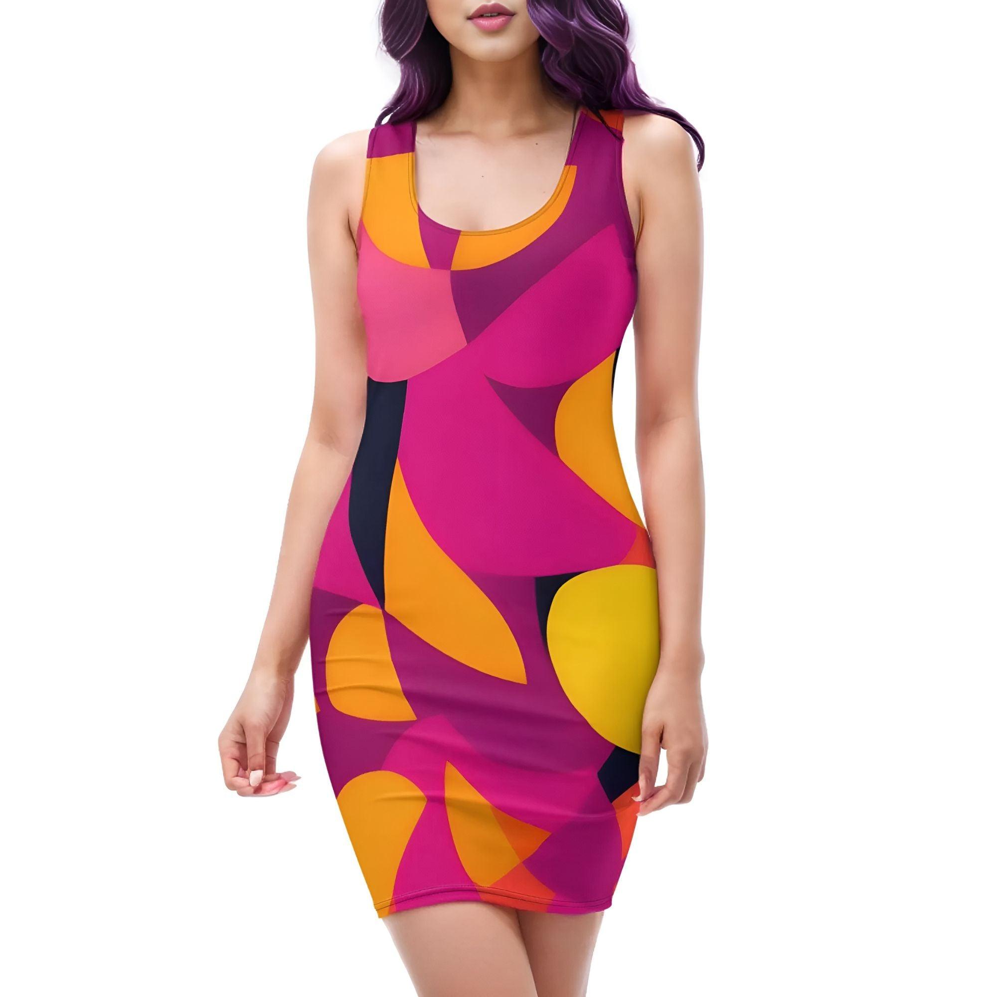 Flight 929 Mini Bodycon Dress - Airline Series - Abstract Pink Orange Swirls Geometric Retro Funky Bold Vibrant Multicolor Striking Statement  Psychedelic 70's pop art