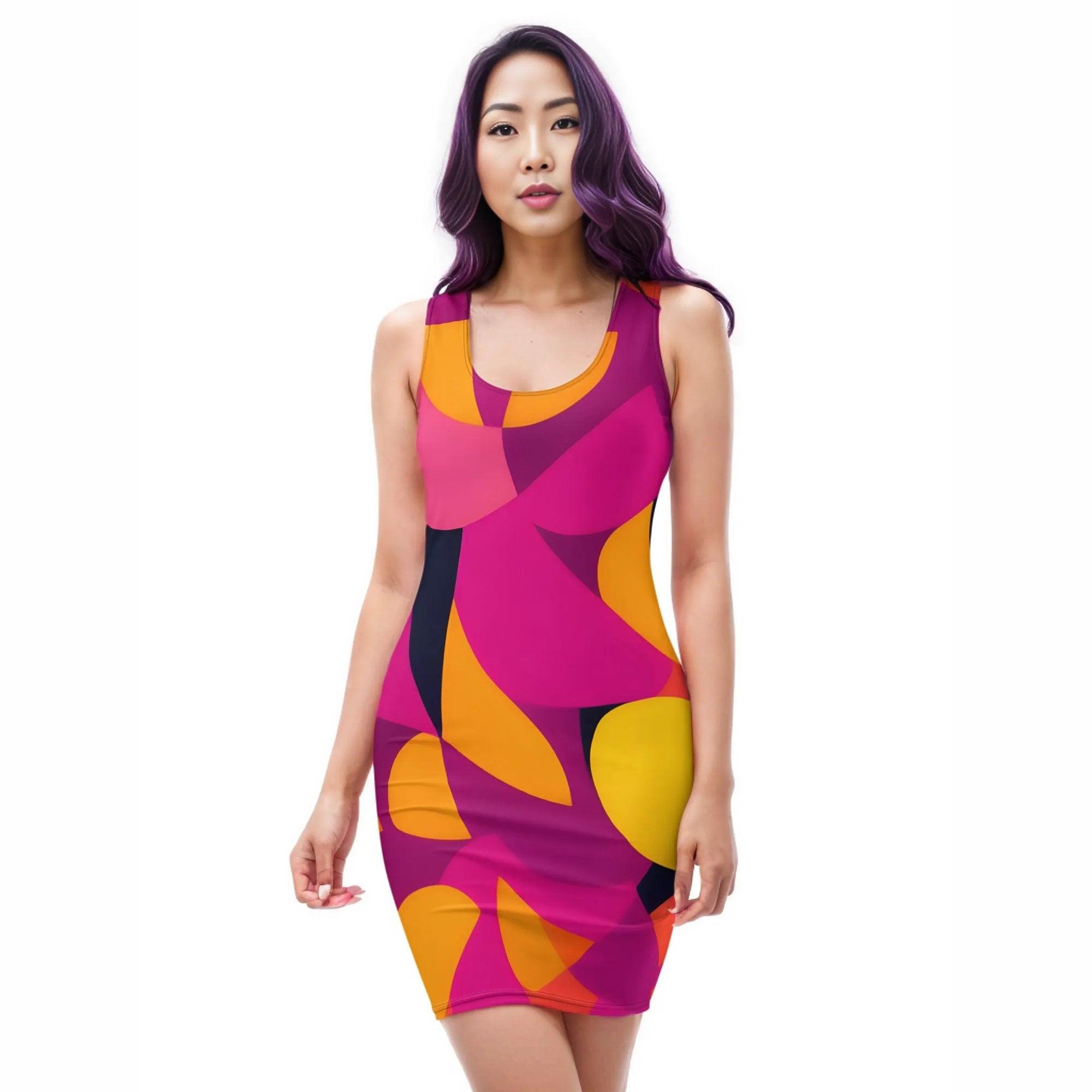 Flight 929 Mini Bodycon Dress - Airline Series - Abstract Pink Orange Swirls Geometric Retro Funky Bold Vibrant Multicolor Striking Statement