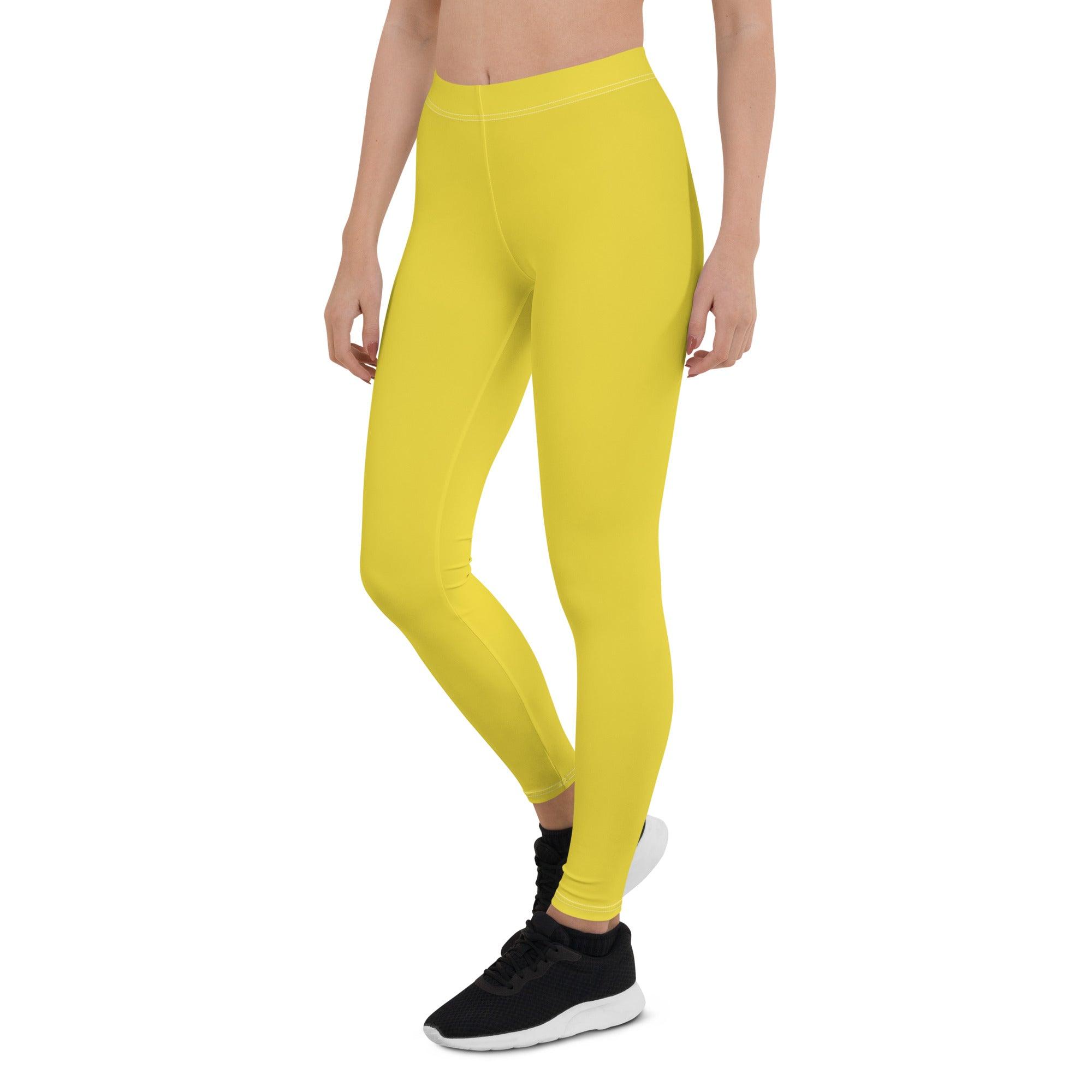 Inela Dream Yellow Mid-Rise Leggings Solid Workout Gym Women's Active Wear Vibrant 