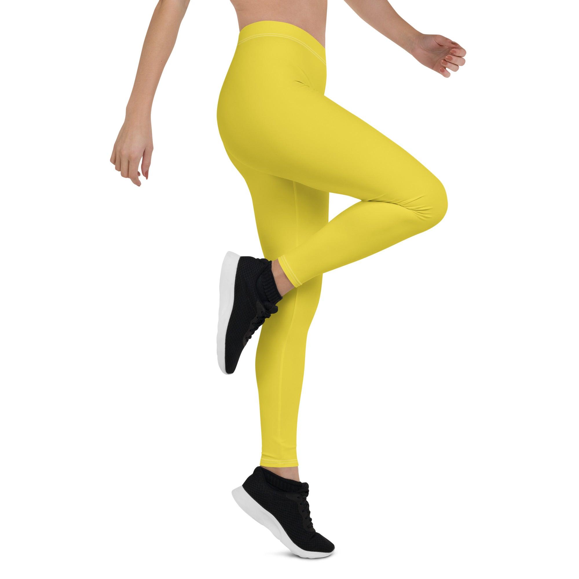 Inela Dream Yellow Mid-Rise Leggings Solid Workout Gym Women's Active Wear Vibrant