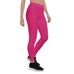 Inela Pink Solid Mid-Rise Leggings Bold Vibrant Coordinate Workout Women's Activewear Gym Casual