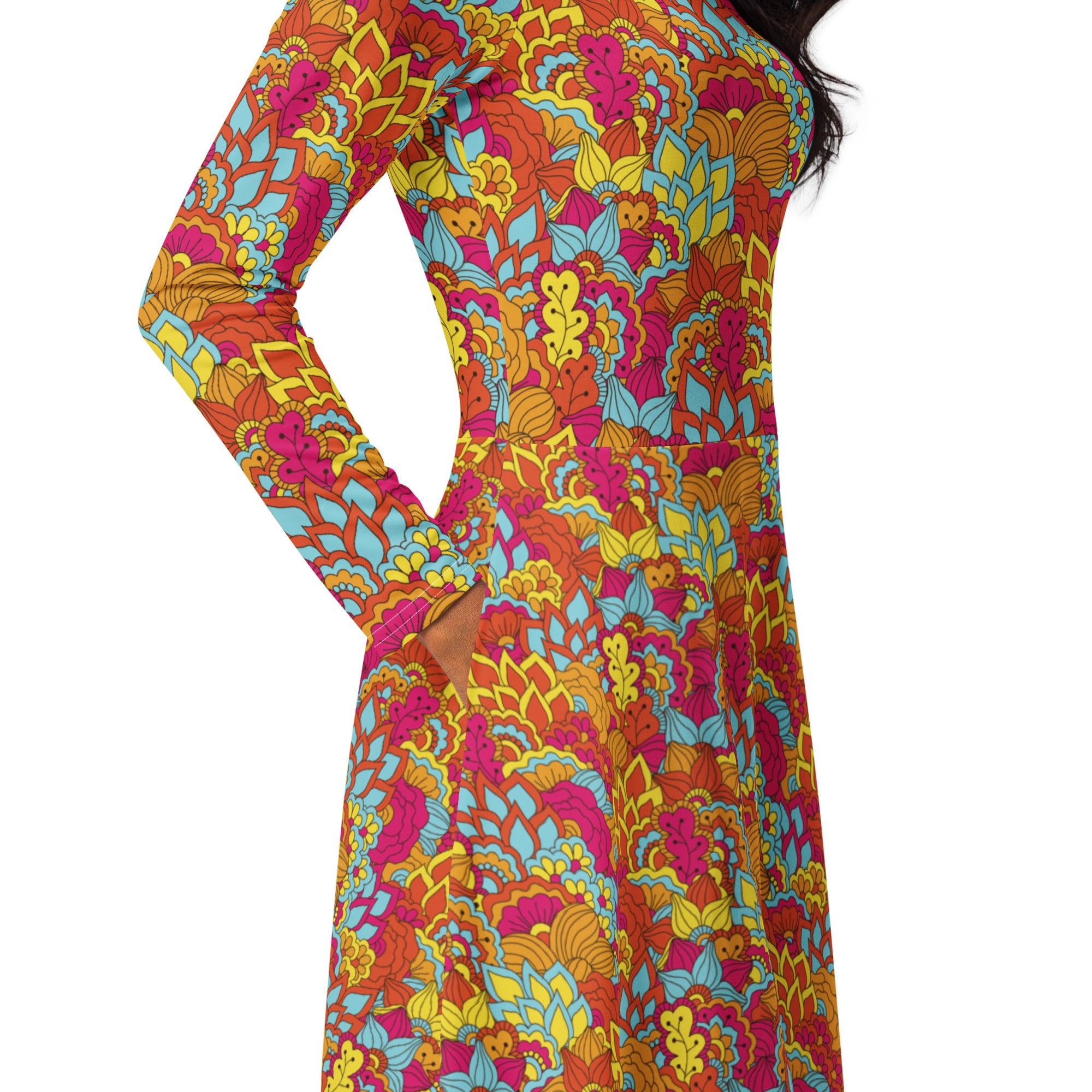 Inela Long Sleeve Fit & Flare Midi Dress - Blissfully Brand