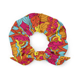 Inela Bow Hair Scrunchie - Flower Power Floral Print Multicolor Retro Bold Vibrant Psychedelic Red Yellow Pink