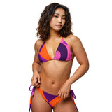 Airline Series 239 Triangle Tie Halter Bikini - Multicolor Geometric Abstract Pattern print Violet Pink Orange Beach Summer Mod Retro Bold Vibrant Colorful 2 Piece Set Blissfully Brand Eco recycled Plus Sizes