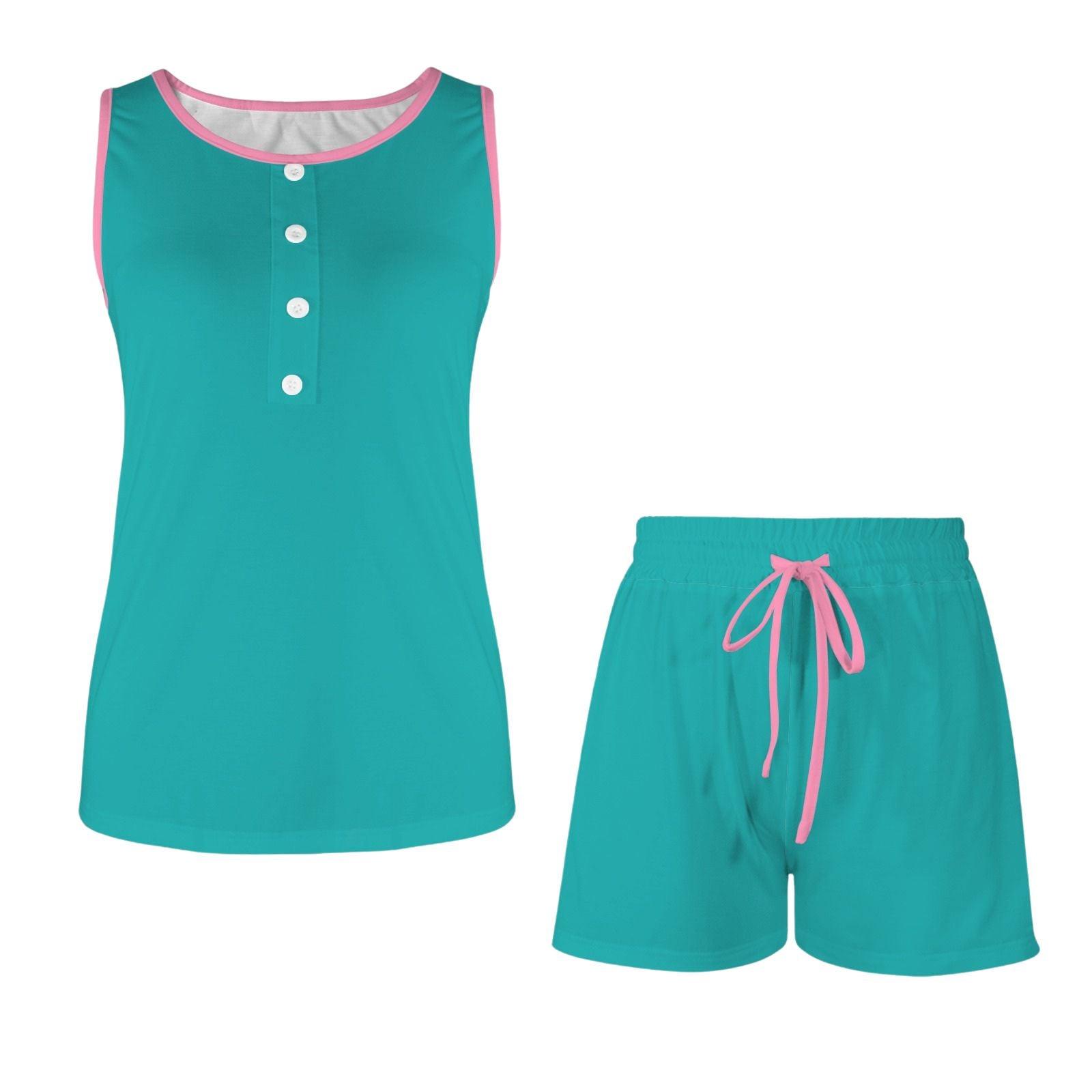 Arane Green Sleeveless Top & Solid Drawstring Shorts Set