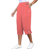 Citra Light Red Women's Capri Pants with Button trim and pockets, elastic waistband Blissfully Brand