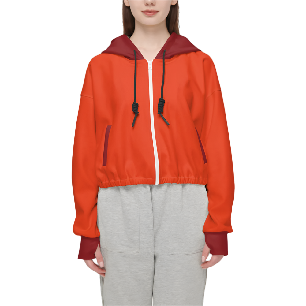 Serena Orange Cropped Full-Zip Eco Groove Hoodie