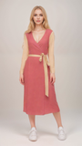 Baiu Two Tone 3/4 Sleeve Wrap Dress Color Block Light red and orange - Sustainable Recycled Polyester - Blissfully Brand