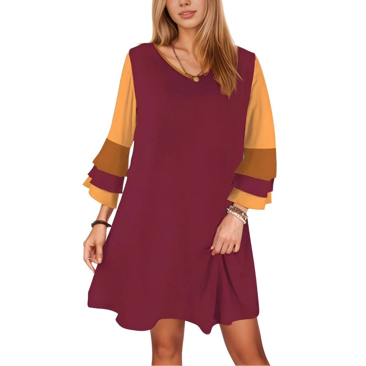 Renai Color Block Bell Sleeve Dress