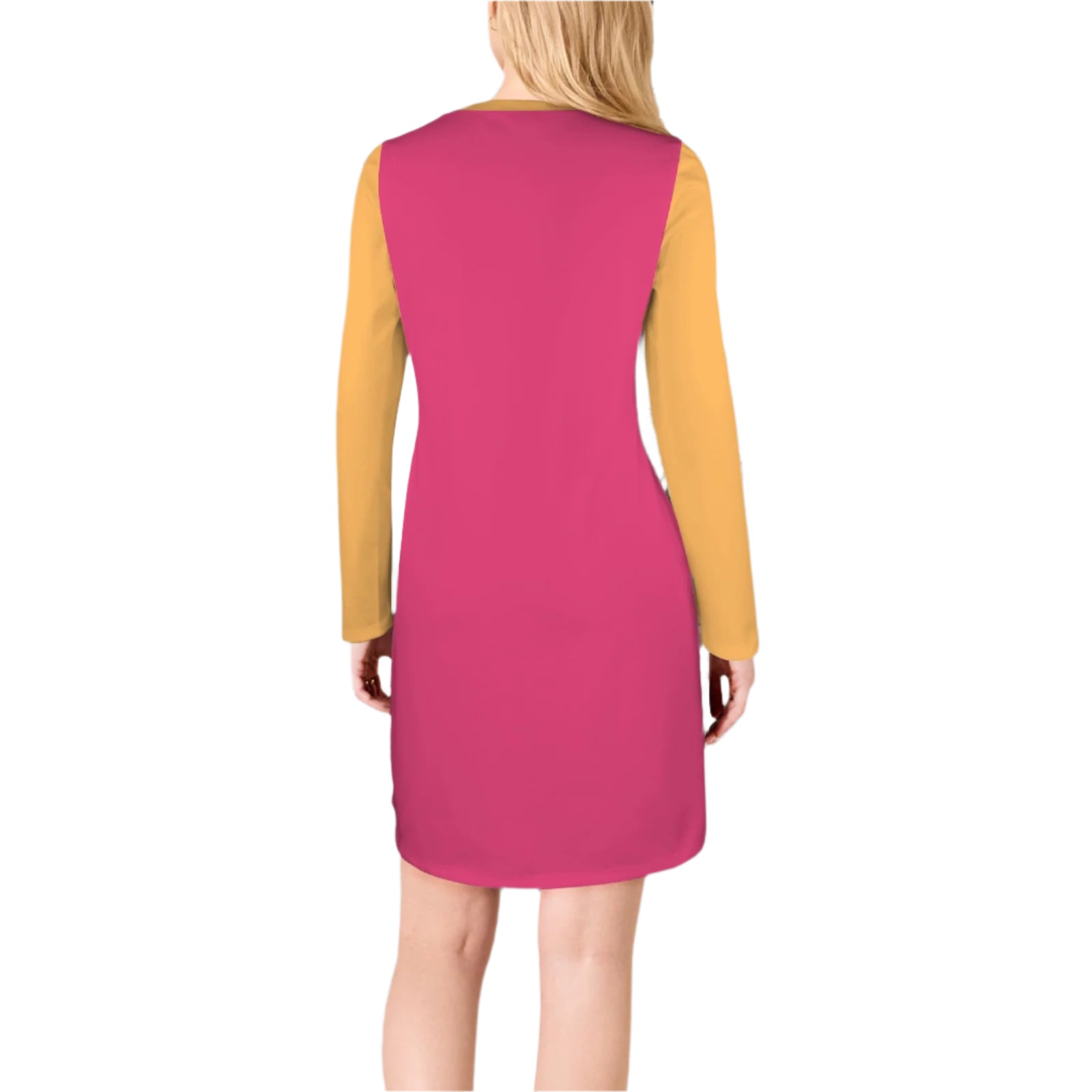 Palai Spacer Long Sleeve Dress (Yellow Orange & Cerise Red)