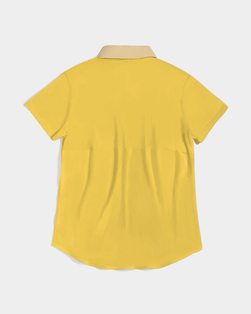 Miarna Yellow Short Sleeve Button Collar Top