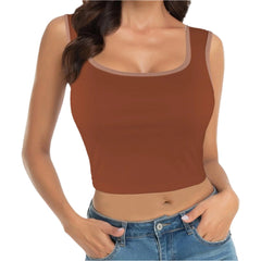 Orange brown cropped tank top with scoop neck and light contrast  trim Blissfully Brand