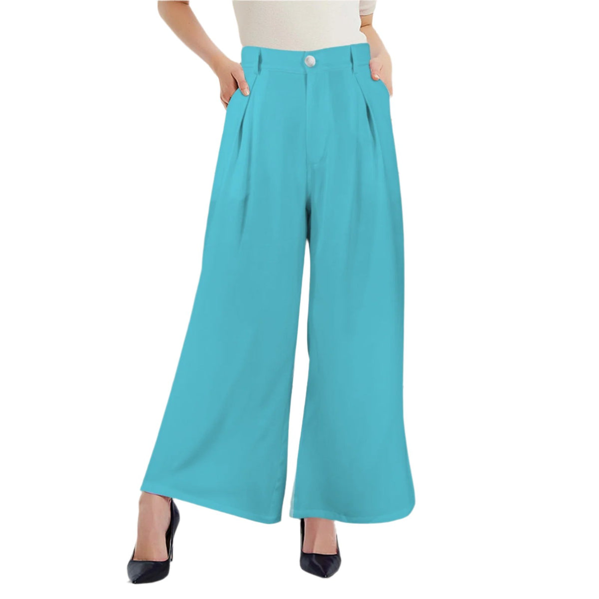 Kume Light Blue High Rise Wide Leg Pants Pleated with Pockets Coordinate Blissfully Brand