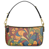 Ebisa Leather Baguette Bag - Shoulder Handbag - Paisley Floral Kaleidoscope Psychedelic Print Swirls Warm Multicolored Retro Funky - Handmade in England