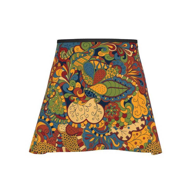 Ebisa Mini Skater Skirt - Psychedelic Paisley - Jersey & Quilted - Floral - Retro Funky Blue Orange Green Brown Handmade