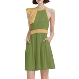 Ebisa Green & Yellow Cocktail Halter Sleeveless Dress - Blissfully Brand