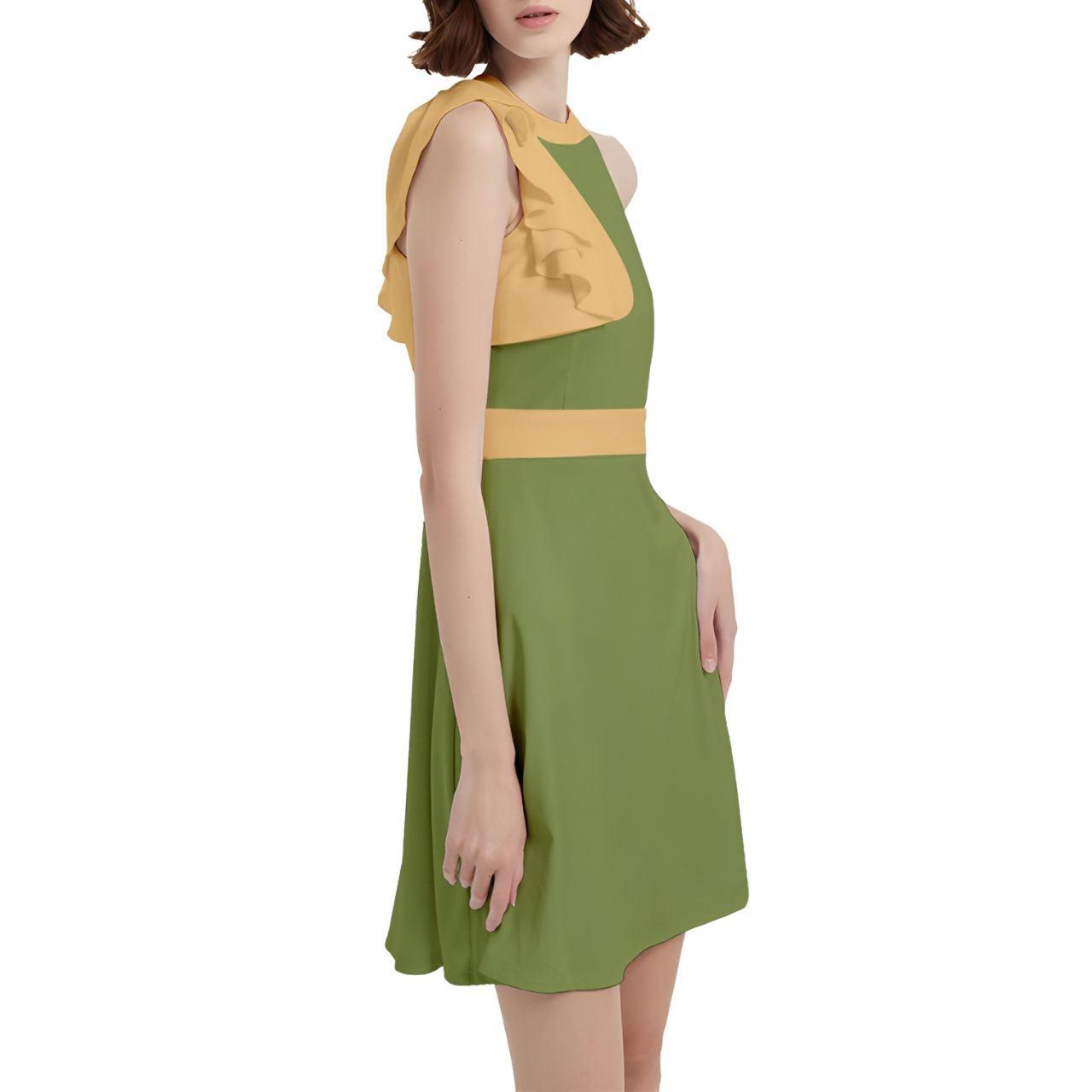 Ebisa Green & Yellow Cocktail Halter Sleeveless Dress - Blissfully Brand