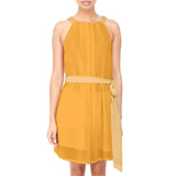 Ebisa Orange Yellow Halter Waist Tie Chiffon Dress - Relaxed Fit - Layered - Plus Size - Vibrant Bold Solid