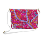 Palai Retro-inspired pink and purple floral pattern vegan leather crossbody bag with white detachable strap. Bold and vibrant statement purse - Blissfully Brand