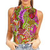 Colorful psychedelic-patterned Onei series tank top. Fitted Mock Neck Blissfully Brand