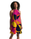 Airline Series Halter Flare Mini Dress - Geometric Abstract Multicolor Funky Bold Vibrant Retro Avant Garde Pink Orange Yellow