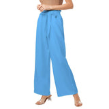 Ima Light Blue High-Rise Wide Leg Belted Pants - Chiffon - Solid - Elastic Waist Coordinate Palazzo Women's
