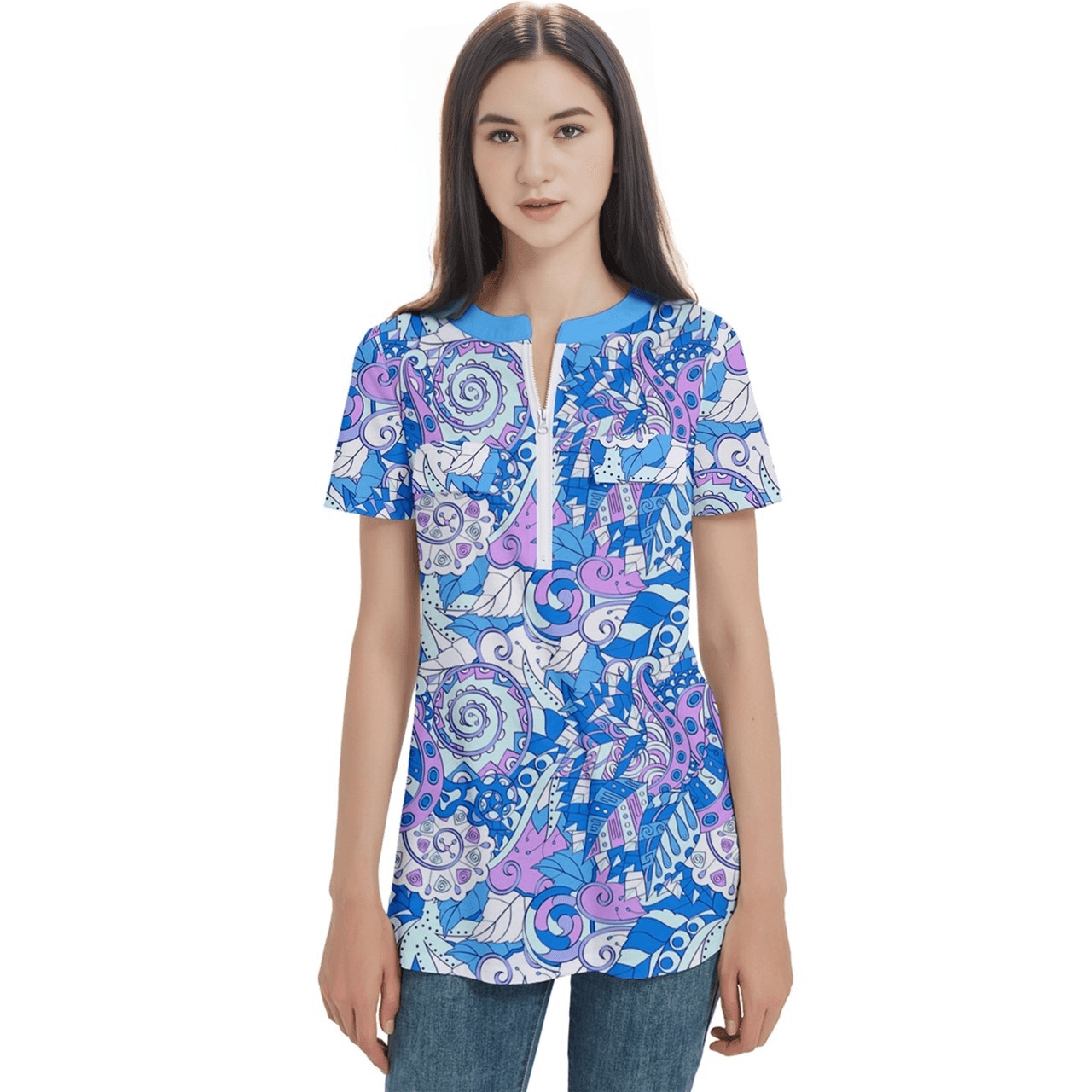 Imi Zip Short Sleeve Relaxed Pocket Top