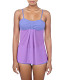Imi Color Block Babydoll Boyleg Tankini Set - Blue Violet Beachwear Retro Vibrant Swimsuit Solid