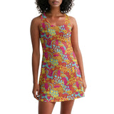 Inela Racerback Mini Dress - Psychedelic Vibrant Retro Floral Paisley Bold Funky Multicolor Kaleidoscope Mini Tank Scoop Neck Ribbed Knit