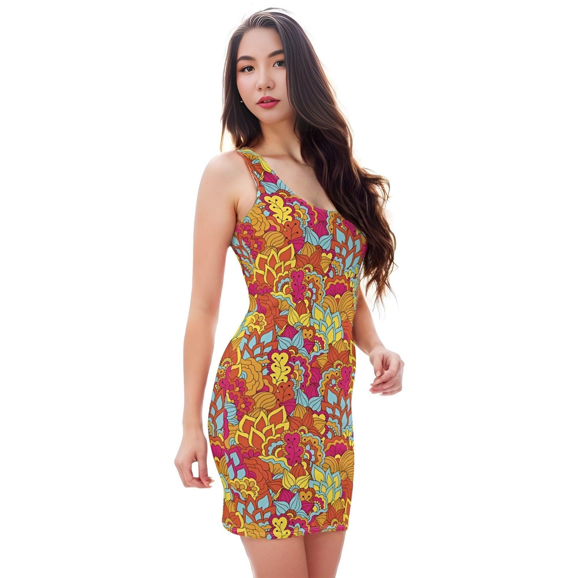 psychedelic bodycon dress Psychedelic Hippie Boho Bodycon Midriff Cutout Stretch Mini Dress
