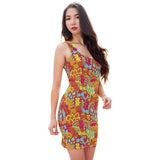 Inela Bodycon dress - Flower Power Paisley Print - Red - Yellow - Pink - Psychedelic Retro Bold Vibrant - Funky Mini Fitted