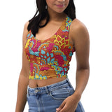Inela Sleeveless Crop Top - Flower Power Paisley Floral Psychedelic Retro Red Pink Yellow Tank Bold Vibrant